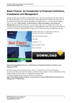 Basic Finance: An Introduction to Financial Institutions, Investments and ManagementHerbert B. Mayo