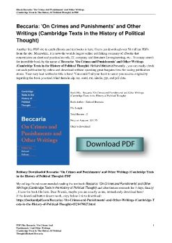 Beccaria: 'On Crimes and Punishments' and Other Writings (Cambridge Texts in the History of Political Thought)Richard Beccaria