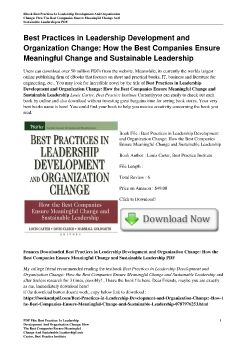 Best Practices in Leadership Development and Organization Change: How the Best Companies Ensure Meaningful Change and Sustainable LeadershipLouis Carter, Best Practice Institute