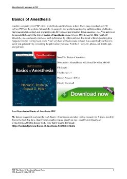 Basics of AnesthesiaManuel Pardo MD, Ronald D. Miller MD MS