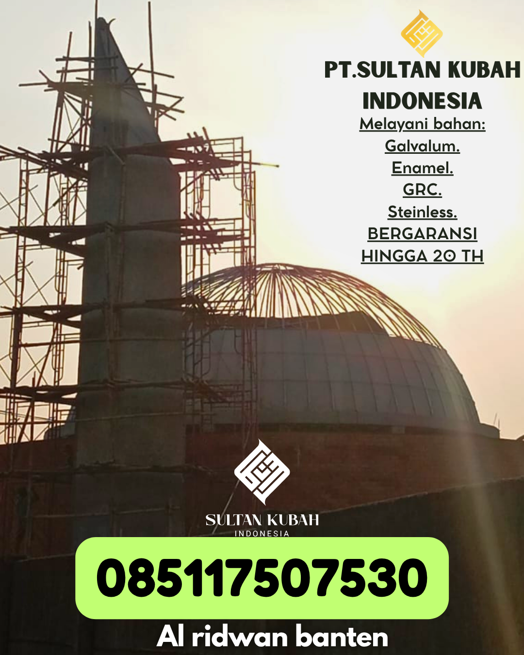 Penjual Kubah Masjid GRC Garansi Resmi dan Kualitas Bagus 085117507530 Pondidaha – Konawe