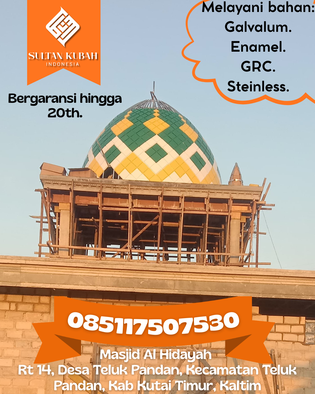 Kubah Masjid Kuat dan Tahan Lama dengan Kualitas Terjamin 085117507530 Petasia Timur — Kab. Morowali