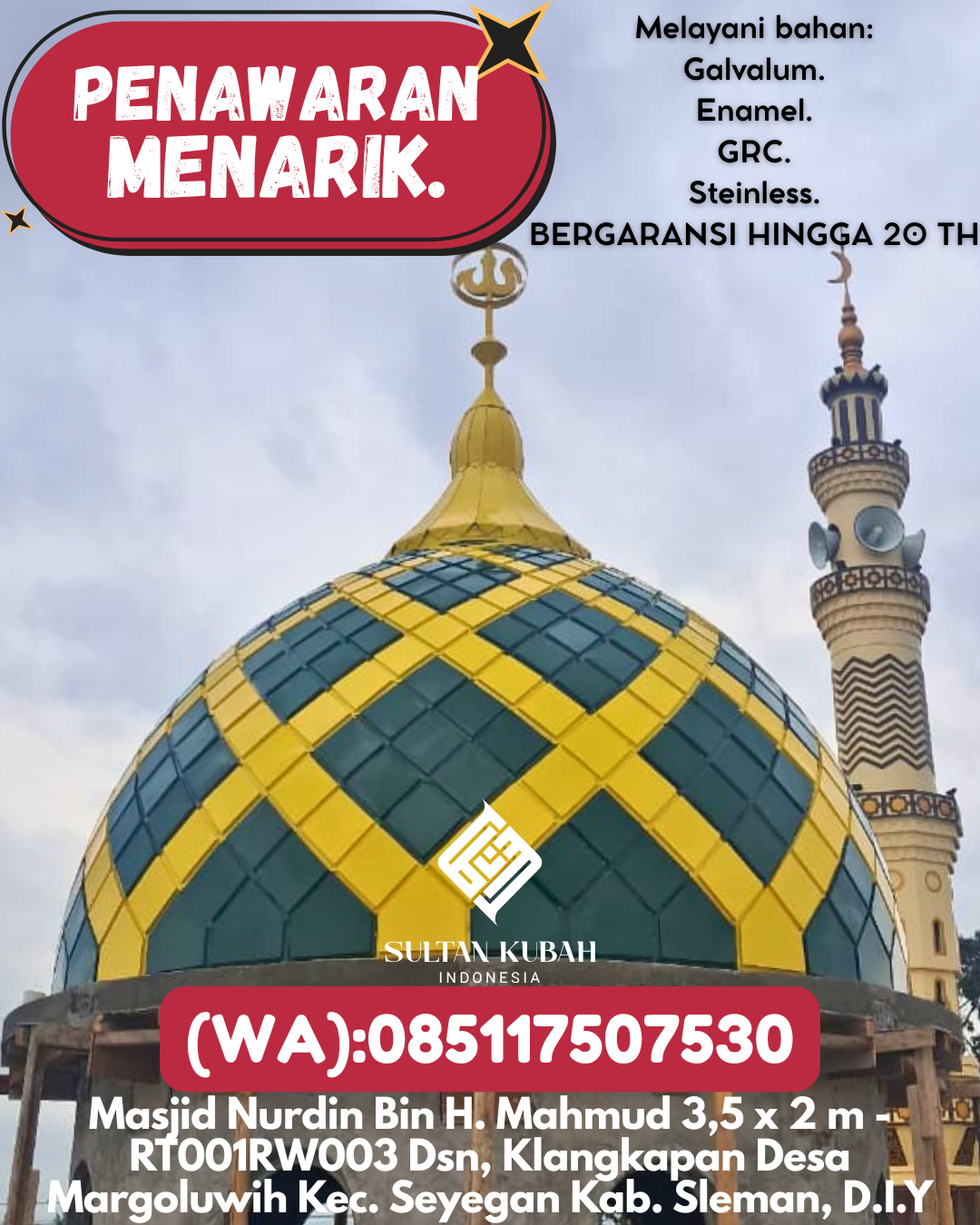 JUAL KUBAH MASJID PREMIUM DI KEC Loa Janan Ilir, KOTA Samarinda (WA: 085117507530)