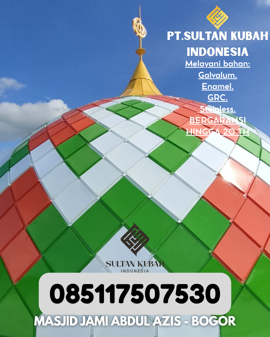 JUAL KUBAH MASJID DESAIN ELEGAN DI KEC Donggala, KAB Donggala (WA: 085117507530)