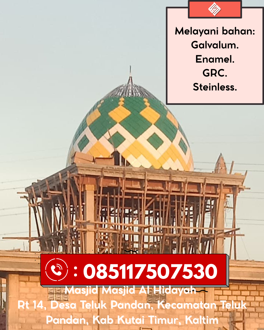 Kubah Masjid Premium Tahan Cuaca Awet Bertahun-Tahun 085117507530 Kayuagung – Ogan Komering Ilir