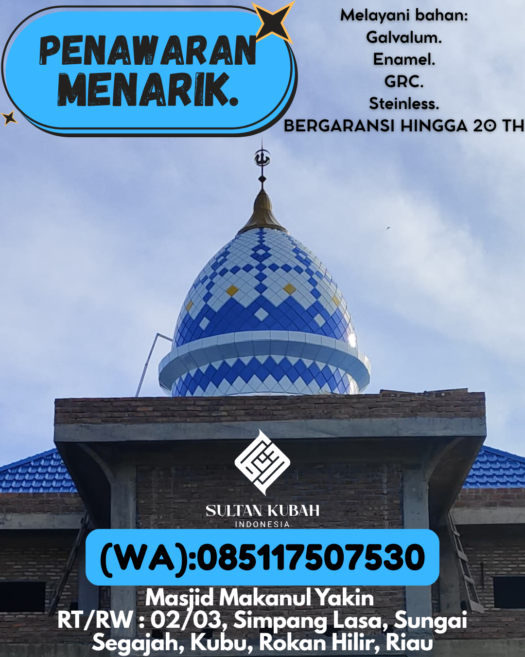PABRIK KUBAH MASJID MODERN DI KEC Arjawinangun, KAB Cirebon (WA: 085117507530)