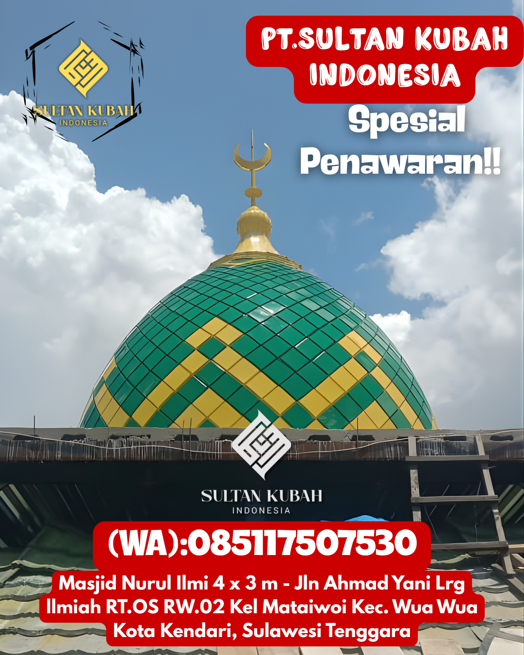 Kubah masjid galvalum berkualitas dan terjamin, 085117507530.Tanjung Redeb – Kabupaten Berau