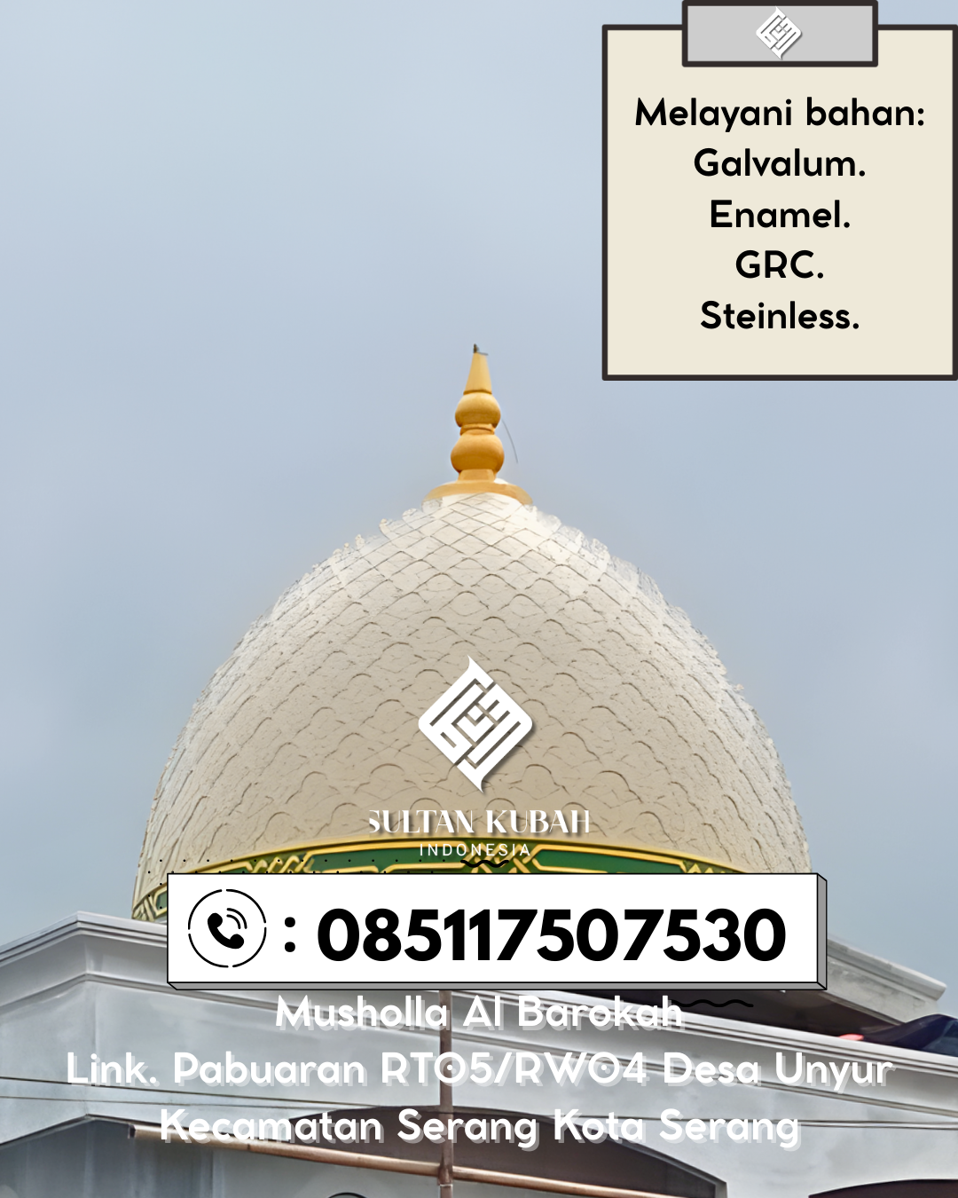 Kubah Masjid GRC Anti Retak Tahan Cuaca Kualitas Garansi 085117507530 Jogoroto – Kabupaten Jombang