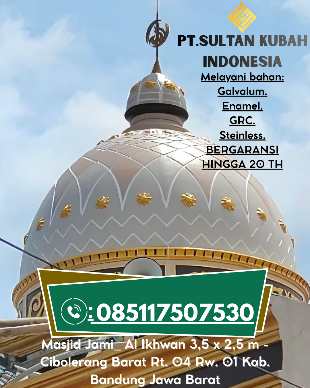 Termurah Kubah GRC Masjid Anti Bocor Tahan Lama Kualitas Terbukti 085117507530 Nosu – Mamasa