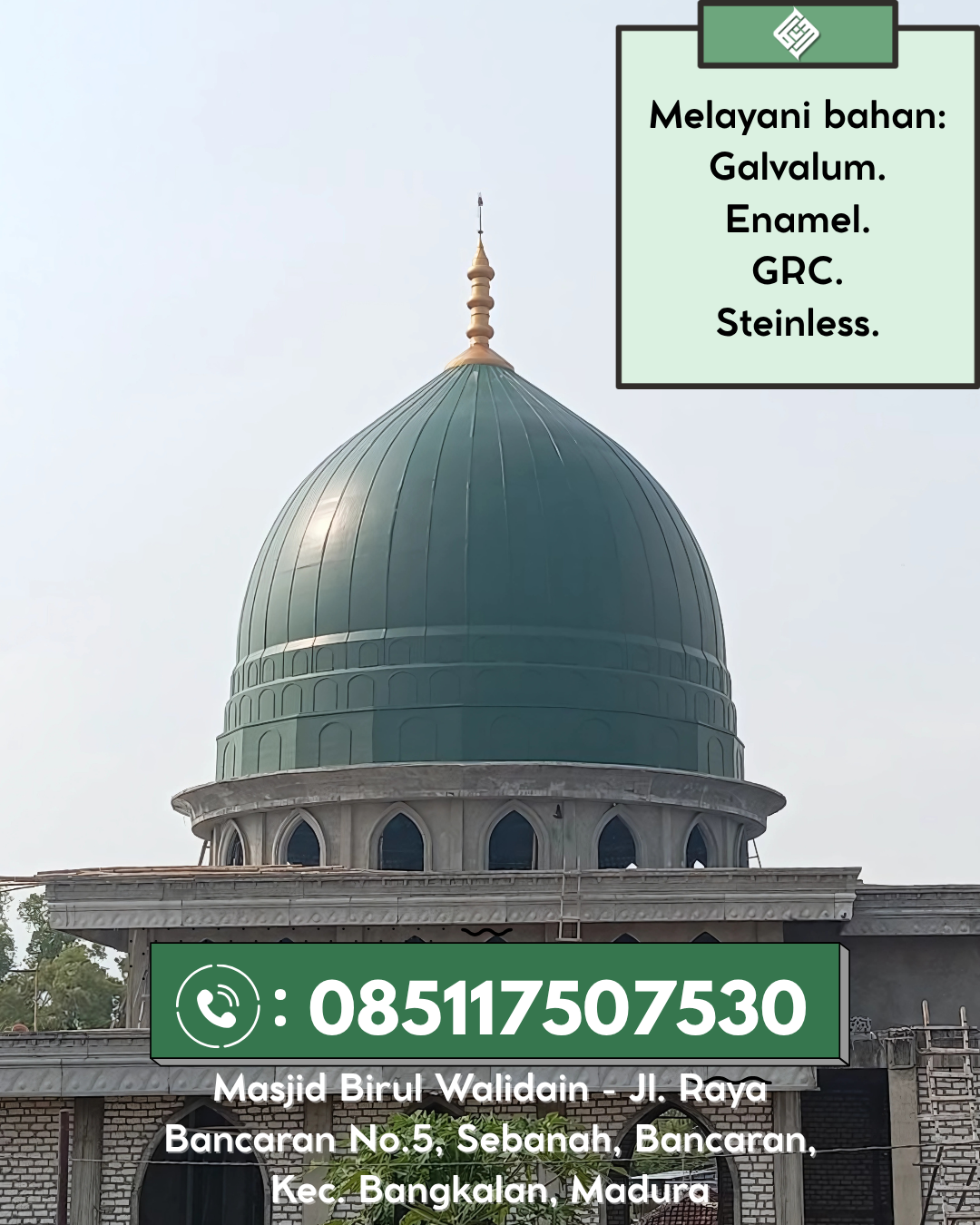 Kubah Masjid GRC Ukuran Custom Kualitas Teruji Garansi Panjang 085117507530 Pelawan – Sarolangun