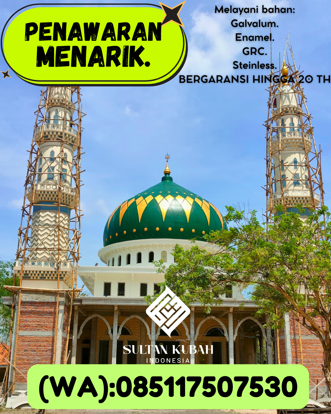JUAL KUBAH MASJID EKSKLUSIF DI KEC Tapung Hilir, KAB Kampar (WA: 085117507530)