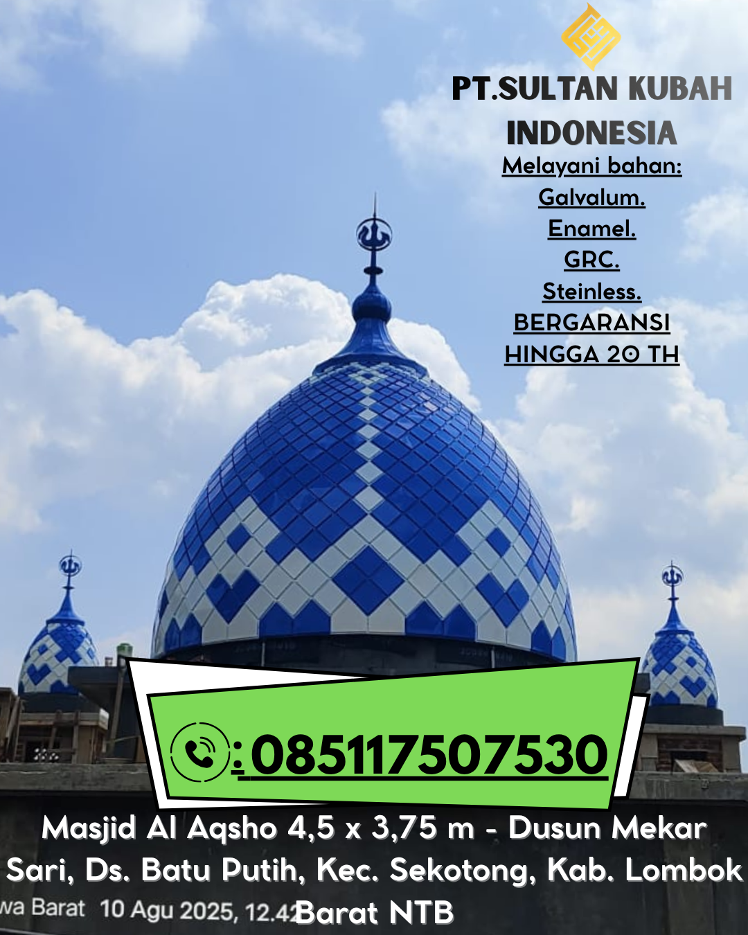 Kubah Masjid Premium Anti Karat Garansi 085117507530 Cihaurbeuti – Ciamis
