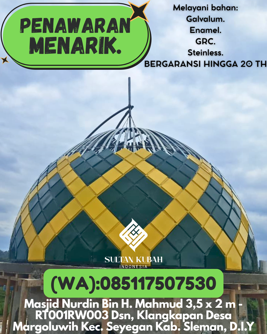 KUBAH MASJID HARGA TERJANGKAU DI KEC Sungai Kunjang, KOTA Samarinda (WA: 085117507530)