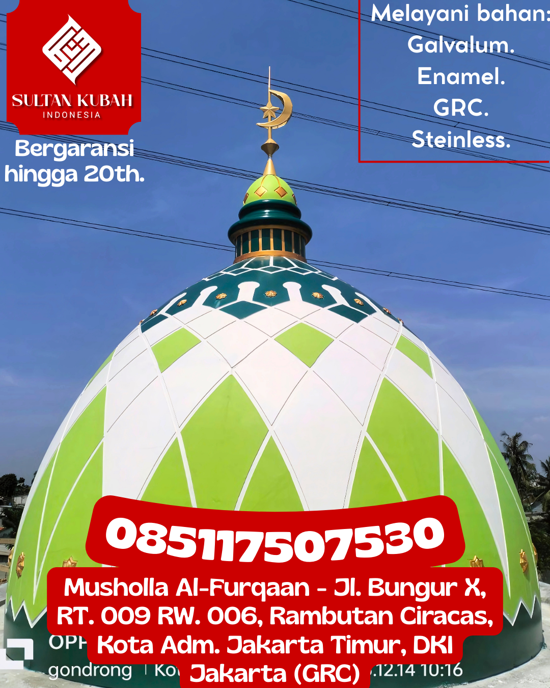Termurah Kubah Masjid GRC Model Klasik dan Modern Kualitas Terbaik 085117507530 Suka Makmur – Kabupaten Aceh Besar