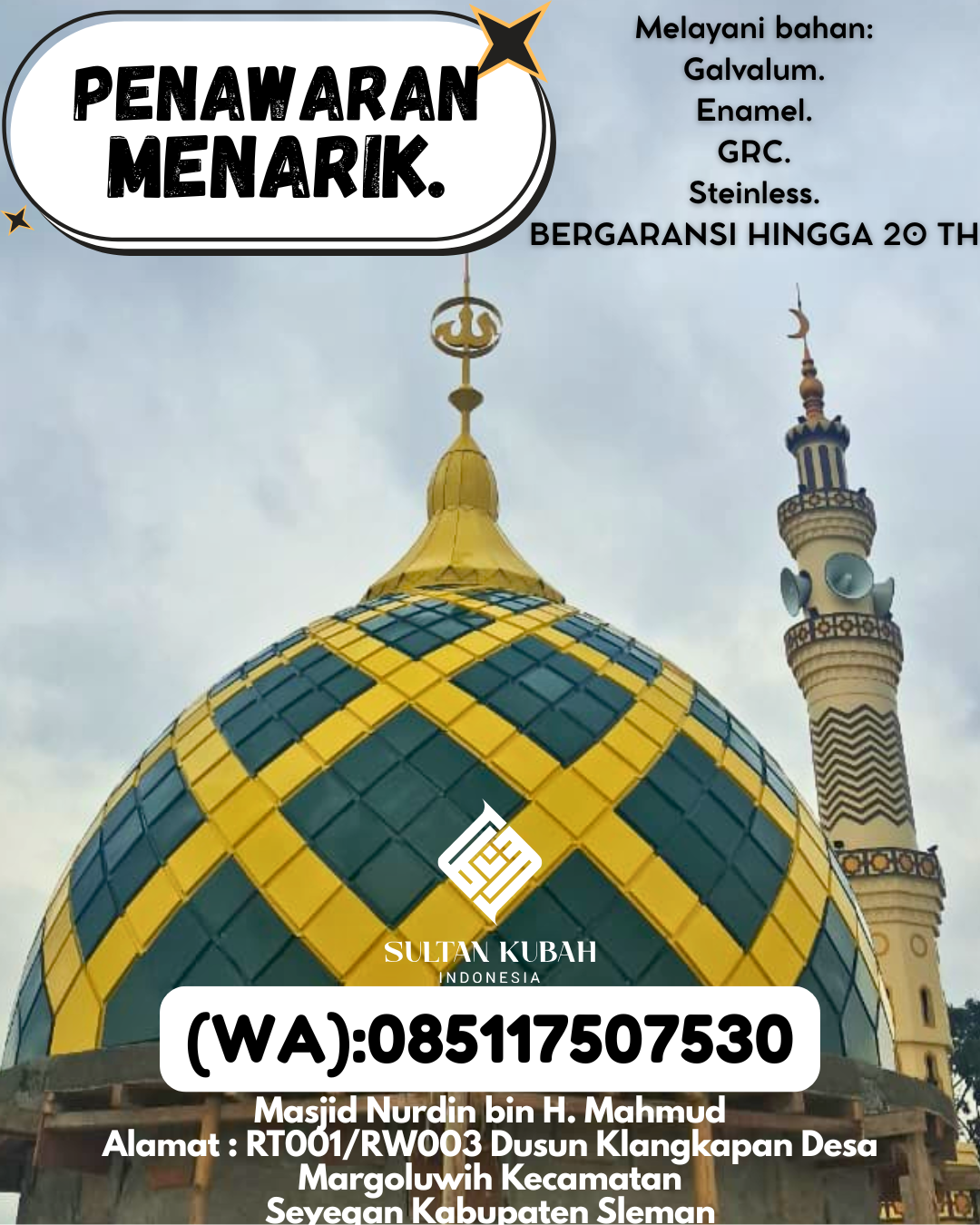 KUBAH MASJID HARGA TERJANGKAU DI KEC Kadipaten, KAB Majalengka (WA: 085117507530)