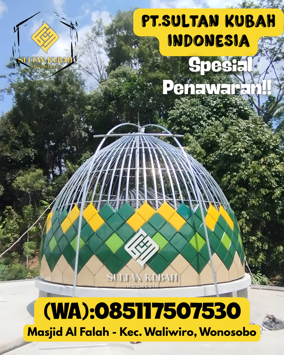 Kubah masjid galvalum kualitas terbaik berg aransi, 085117507530.Pangkalan Lampam – Kabupaten Ogan Komering Ilir