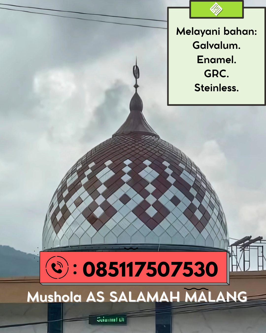 Kubah Masjid Berkualitas Tinggi Garansi Resmi Harga Terjangkau 085117507530 Padang Ganting – Tanah Datar