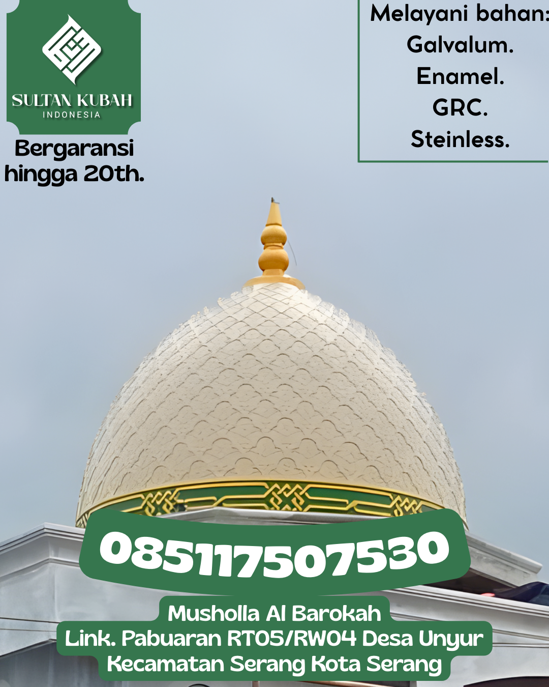 Kubah Masjid GRC Harga Pabrik Kualitas Tinggi dan Garansi 085117507530 Pelaihari – Kabupaten Tanah Laut