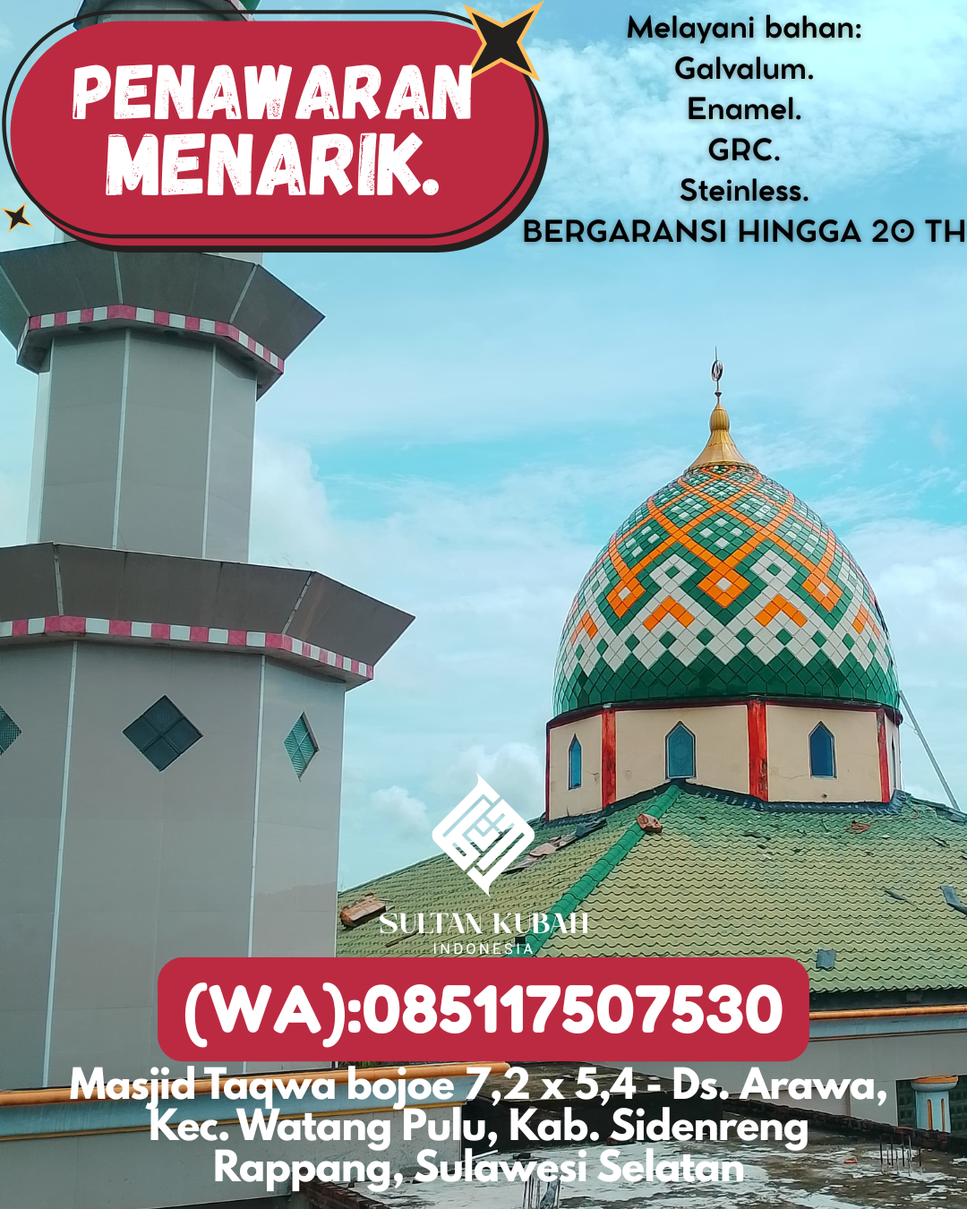 PABRIK KUBAH MASJID BERKUALITAS DI KEC Soe, KAB Timor Tengah Selatan (WA: 085117507530)