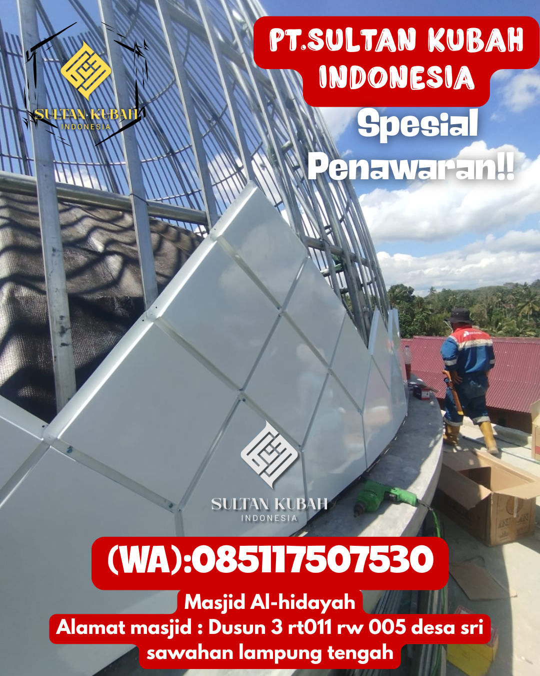 Kubah masjid galvalum mutu unggulan plus garansi, 085117507530.Pesisir Tengah – Kabupaten Pesisir Barat