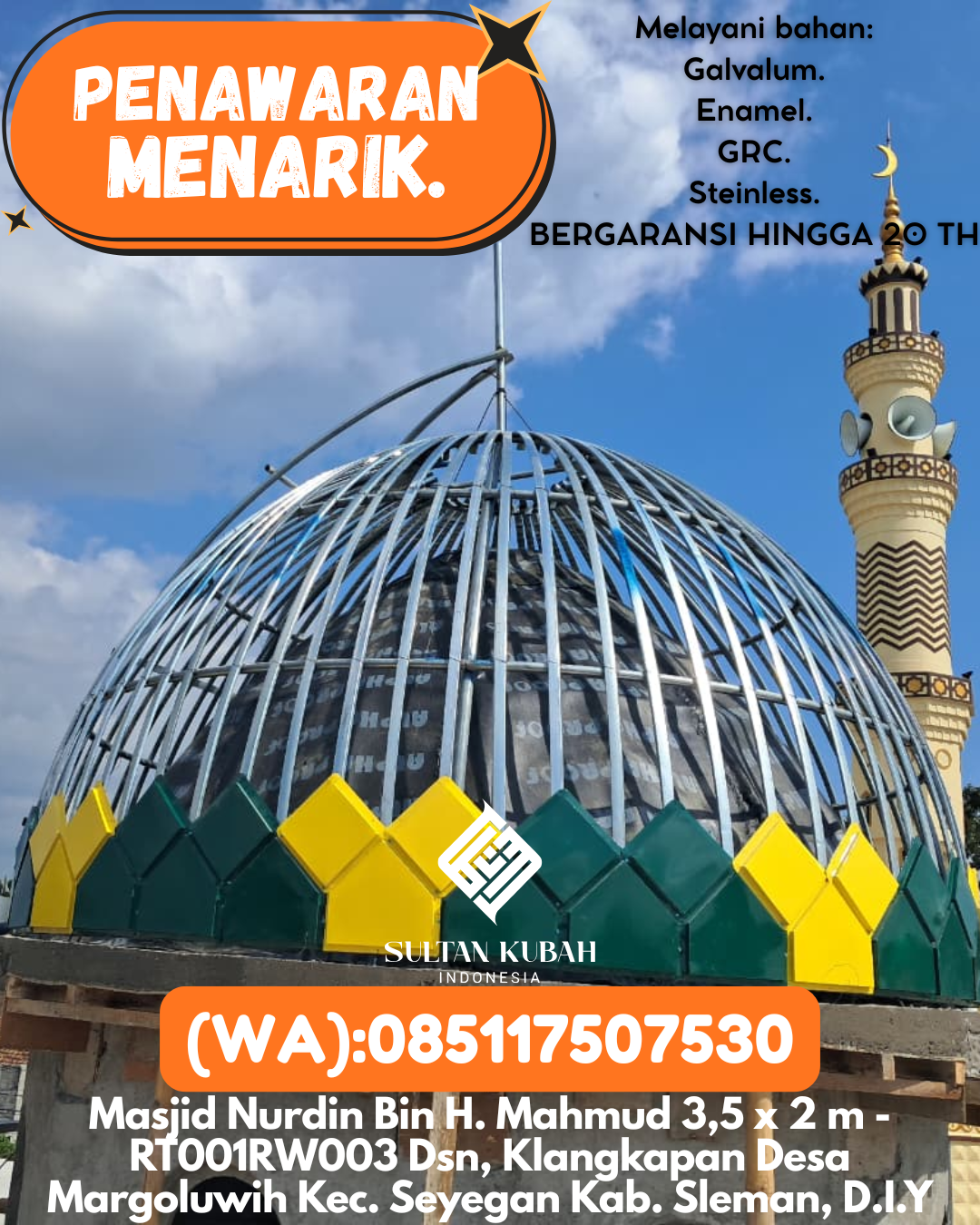 PABRIK KUBAH MASJID MODERN DI KEC Palaran, KOTA Samarinda (WA: 085117507530)