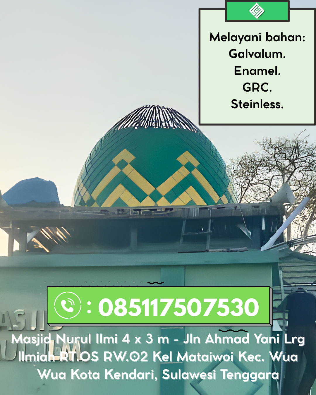 Kubah Masjid Premium Tahan Cuaca Awet Bertahun-Tahun 085117507530 Darul Imarah – Aceh Besar