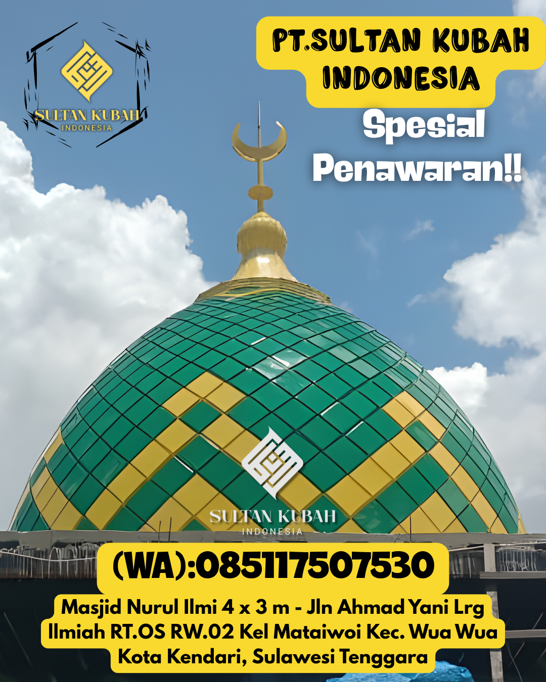 Kubah masjid galvalum rapi dan kokoh, 085117507530.Pulau Derawan – Kabupaten Berau