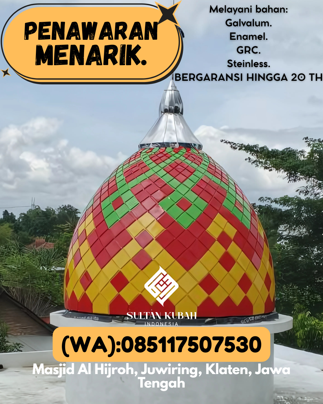 JUAL KUBAH MASJID EKSKLUSIF DI KEC Kadipaten, KAB Majalengka (WA: 085117507530)