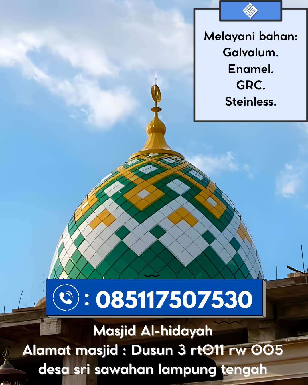 Kubah Masjid Premium Kuat dan Tahan Lama untuk Bangunan Ibadah 085117507530 Harau – Lima Puluh Kota