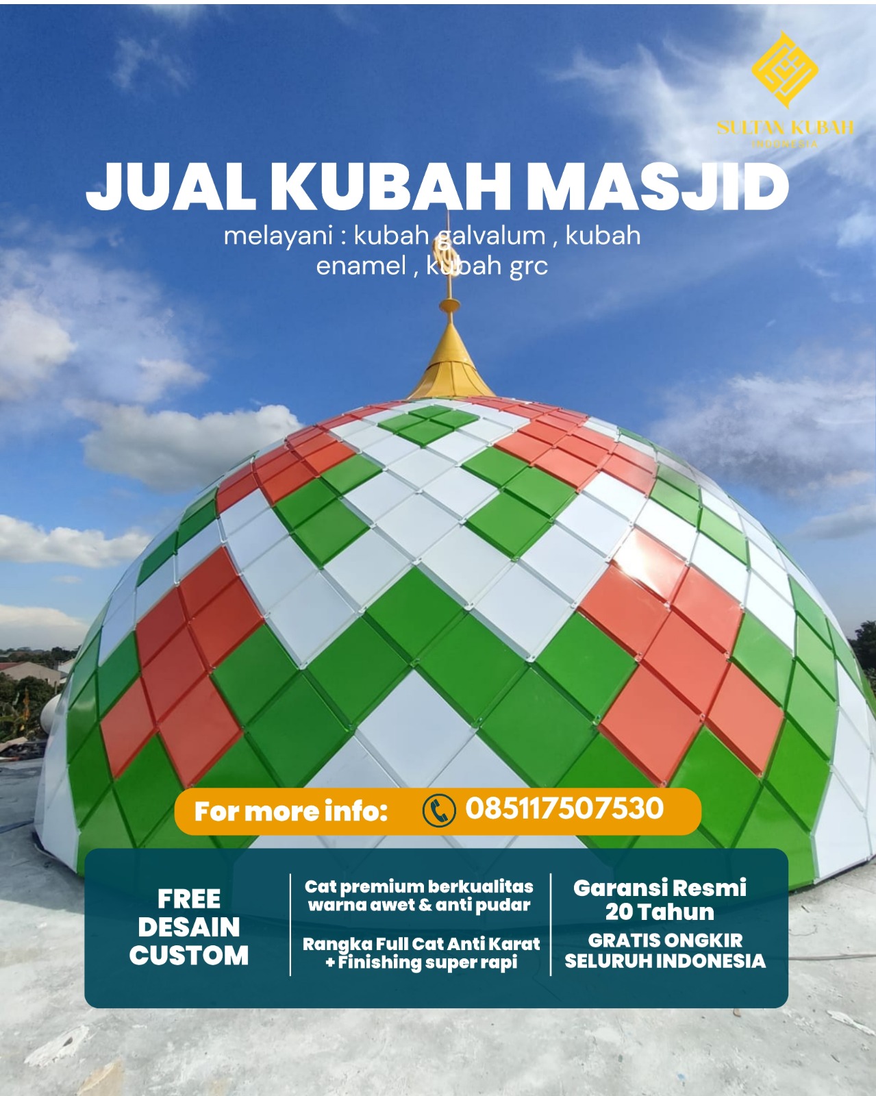 Kubah Masjid Elegan Desain Modern Kualitas Terjamin 085117507530 - Awangpone, Bone
