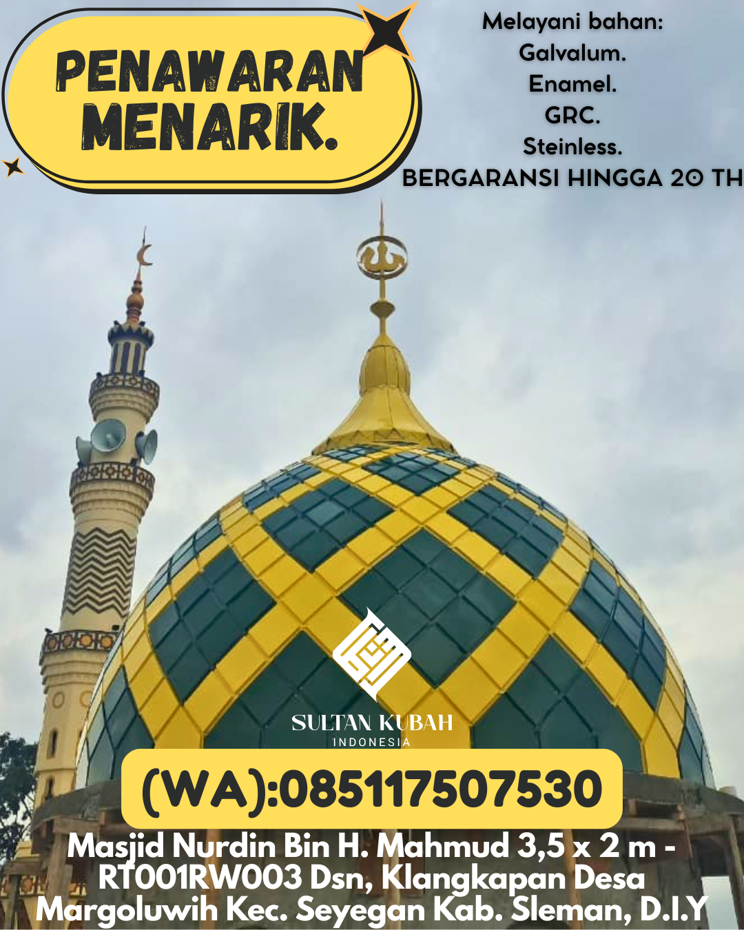 SPESIALIS KUBAH MASJID GARANSI RESMI DI KEC Balikpapan Utara, KOTA Balikpapan (WA: 085117507530)