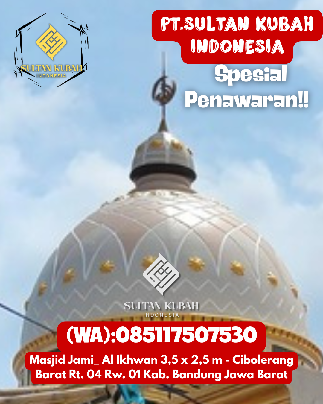 Kubah GRC Masjid Tampilan Elegan Kualitas Terjamin 085117507530 Sabak Auh – Kabupaten Siak