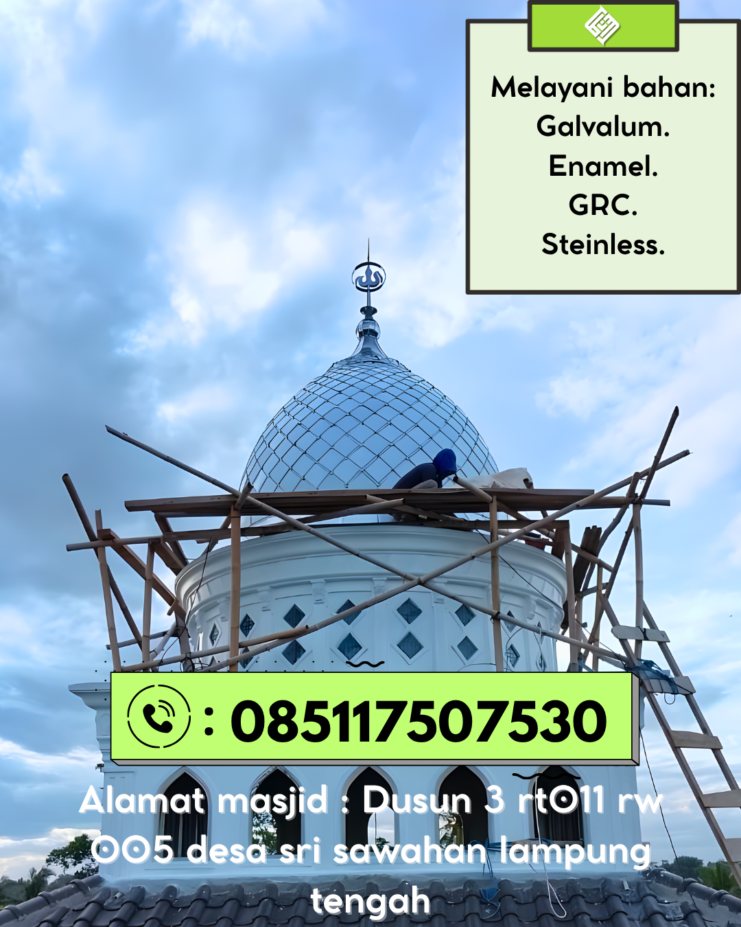 Kubah Masjid Premium Kuat dan Tahan Lama untuk Bangunan Ibadah 085117507530 Bukit Barisan – Lima Puluh Kota