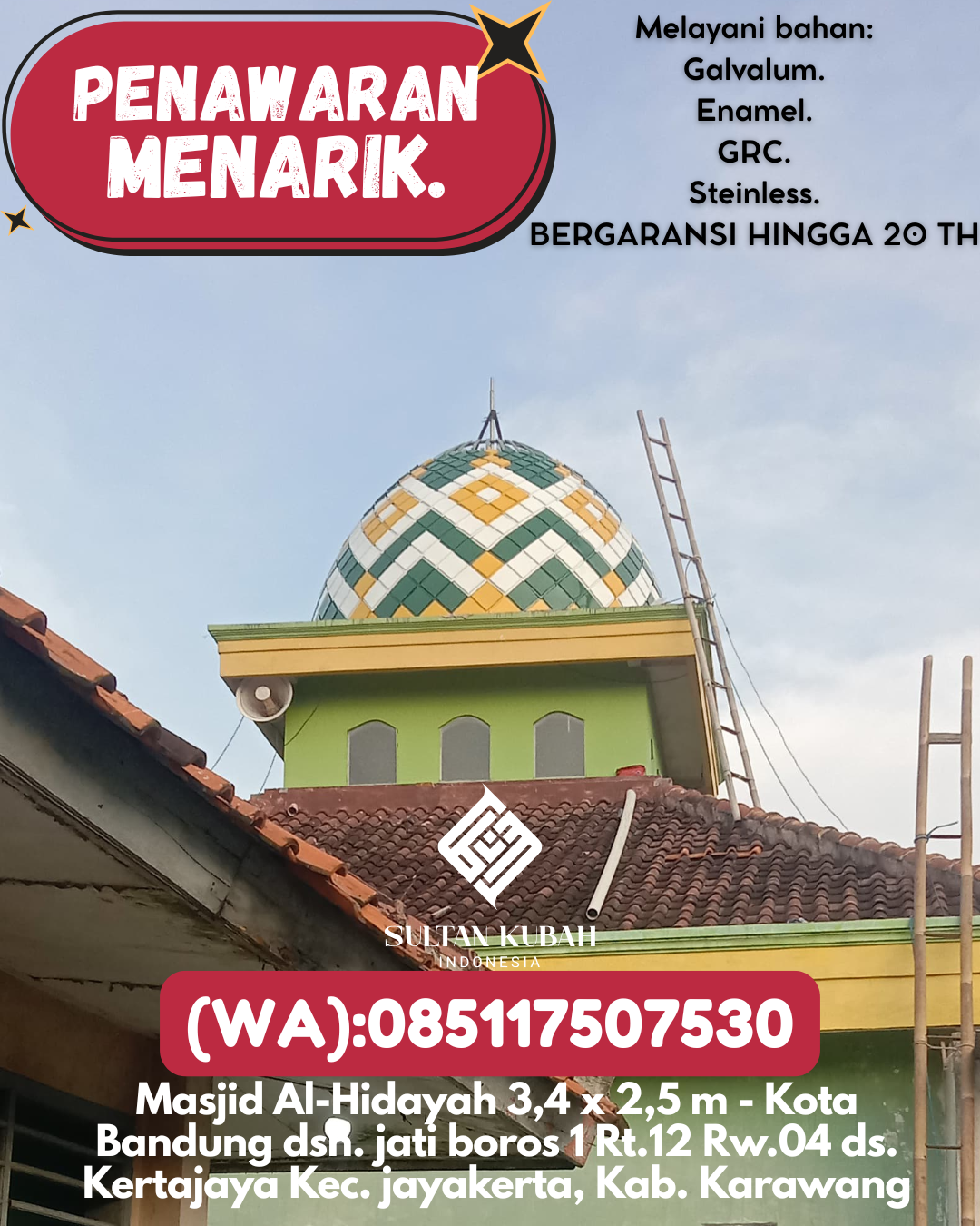JUAL KUBAH MASJID DESAIN ELEGAN DI KEC Kalabahi, KAB Alor (WA: 085117507530)