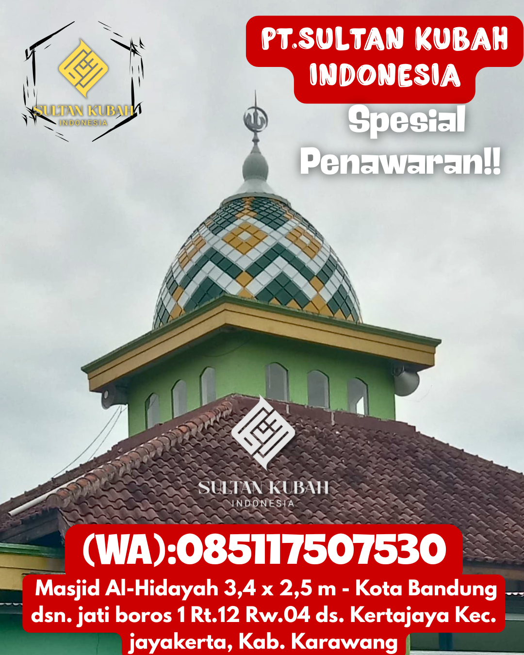 Kubah masjid galvalum kuat jangka panjang dengan garansi, 085117507530.Lempuing – Kabupaten Ogan Komering Ilir