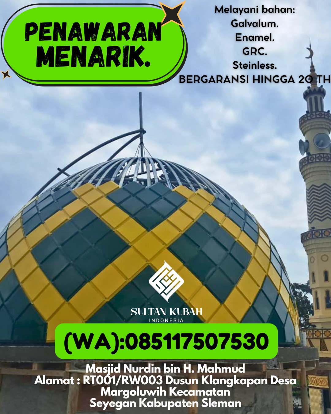 KUBAH MASJID HARGA TERJANGKAU DI KEC Kadipaten, KAB Majalengka (WA: 085117507530)