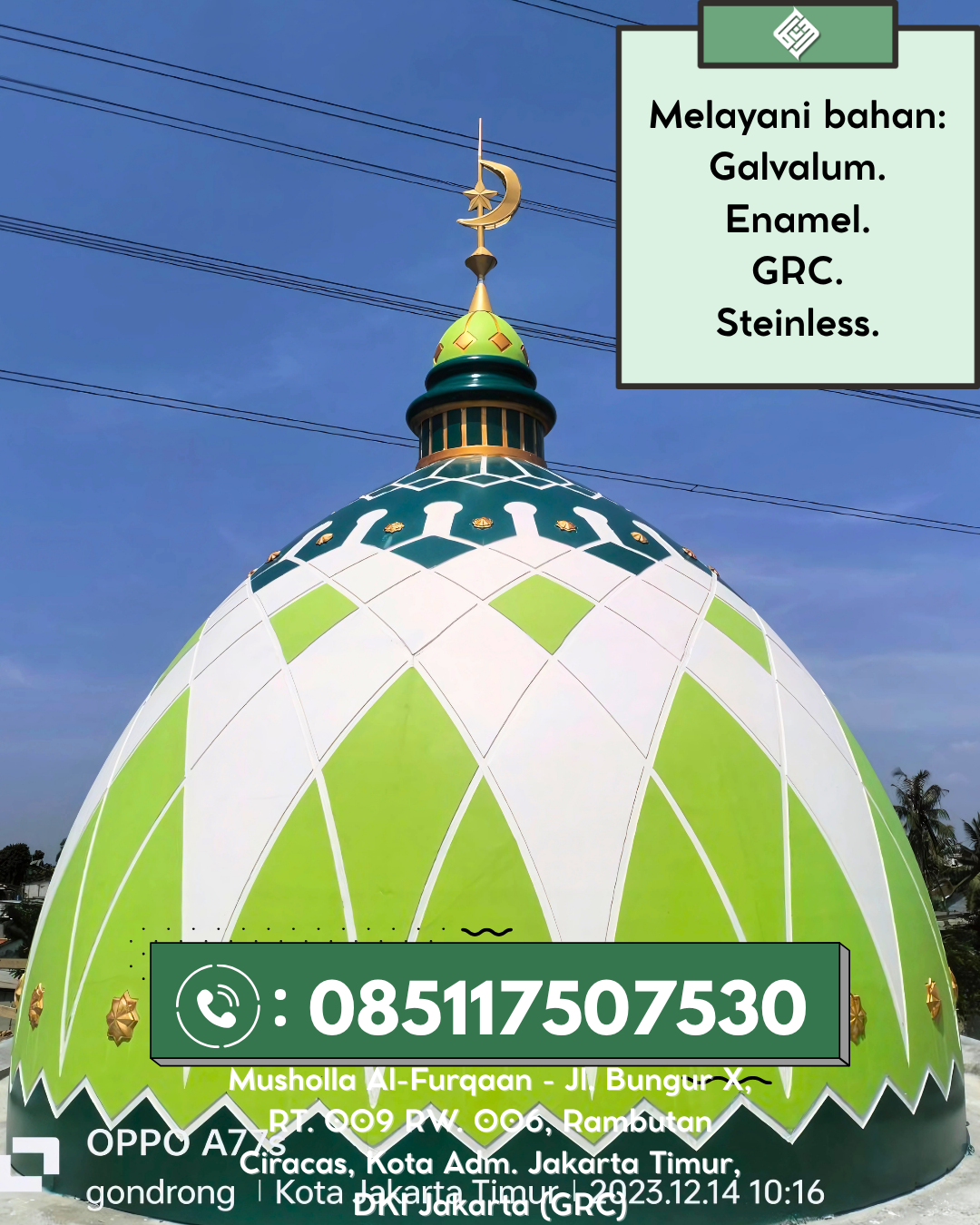 Termurah Kubah Masjid GRC Model Klasik dan Modern Kualitas Terbaik 085117507530 Rimbo Ilir – Tebo