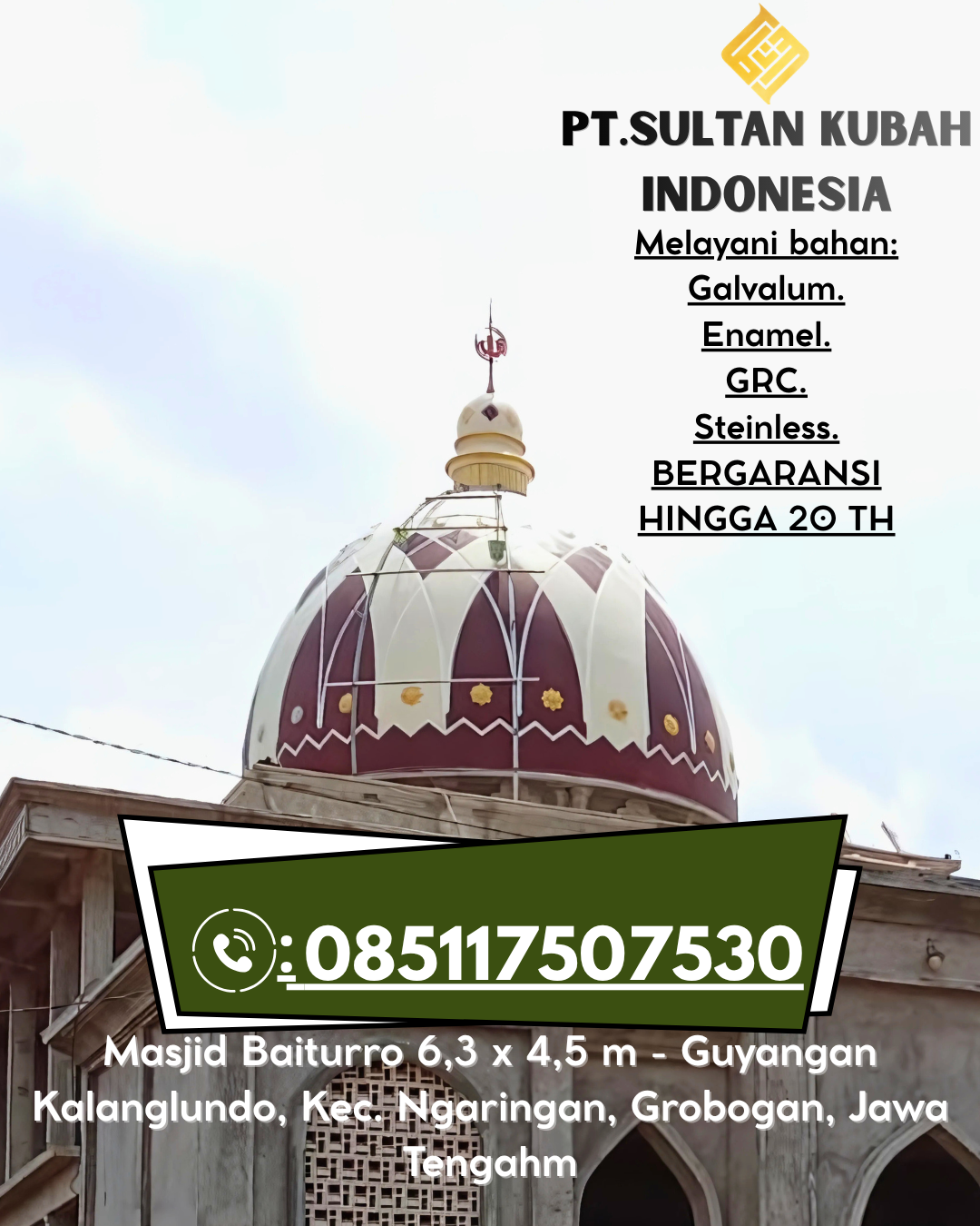 Termurah Kubah Masjid GRC Produk PT Sultan Kubah Kualitas Bergaransi 085117507530 Aralle – Mamasa