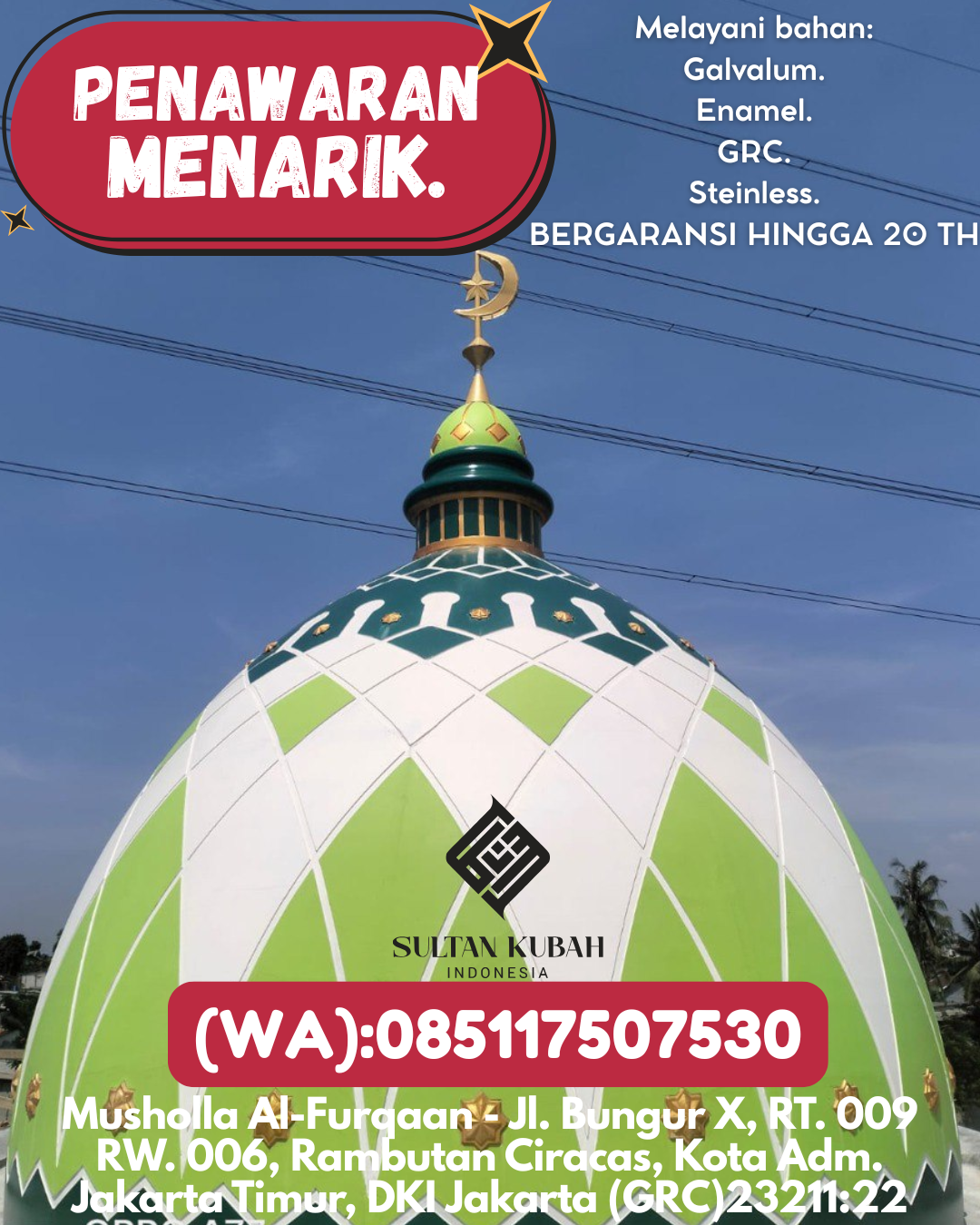JUAL KUBAH MASJID EKSKLUSIF DI KEC Lubuk Pakam, KAB Deli Serdang (WA: 085117507530)