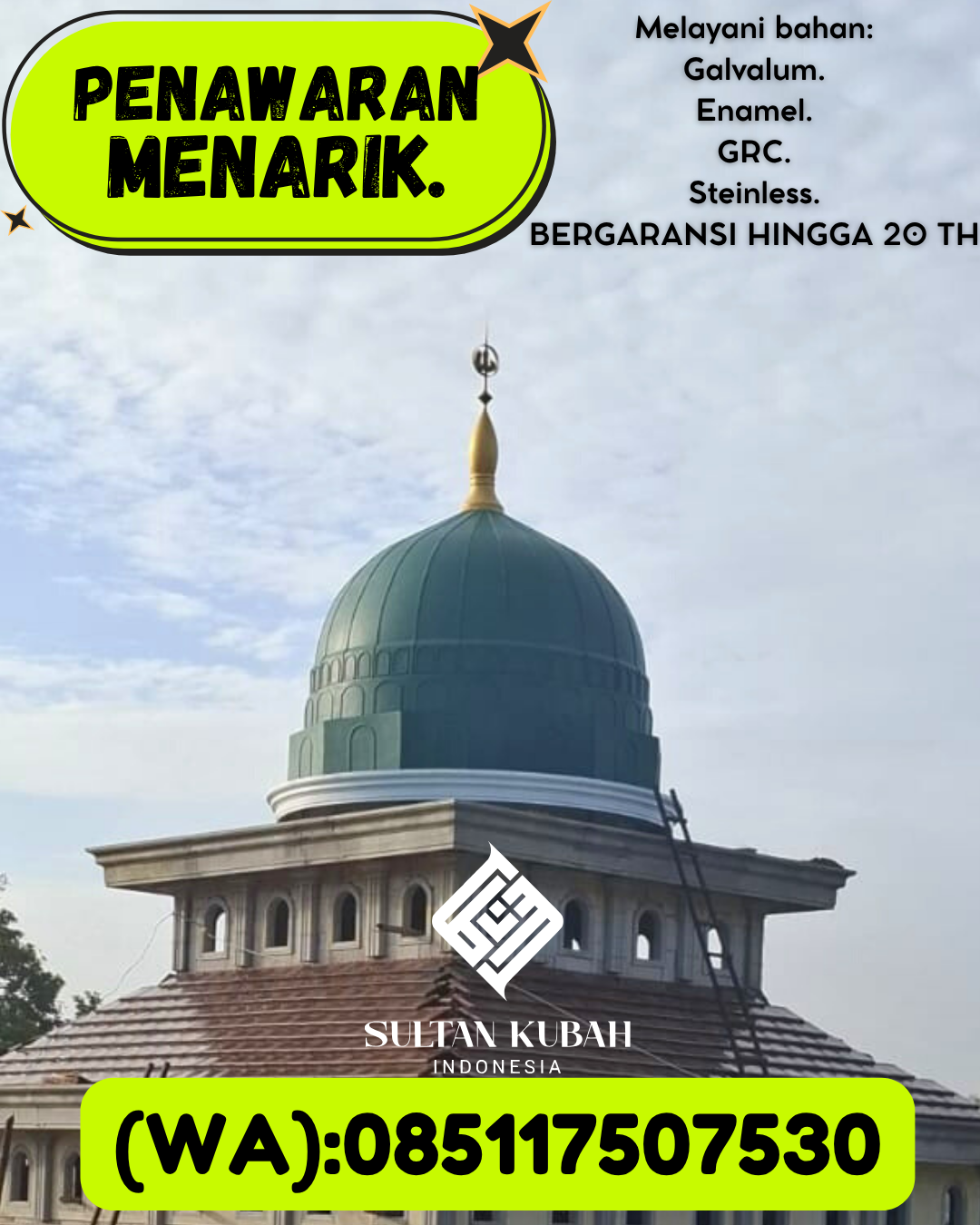 JUAL KUBAH MASJID PREMIUM DI KEC Sail, KOTA Pekanbaru (WA: 085117507530)
