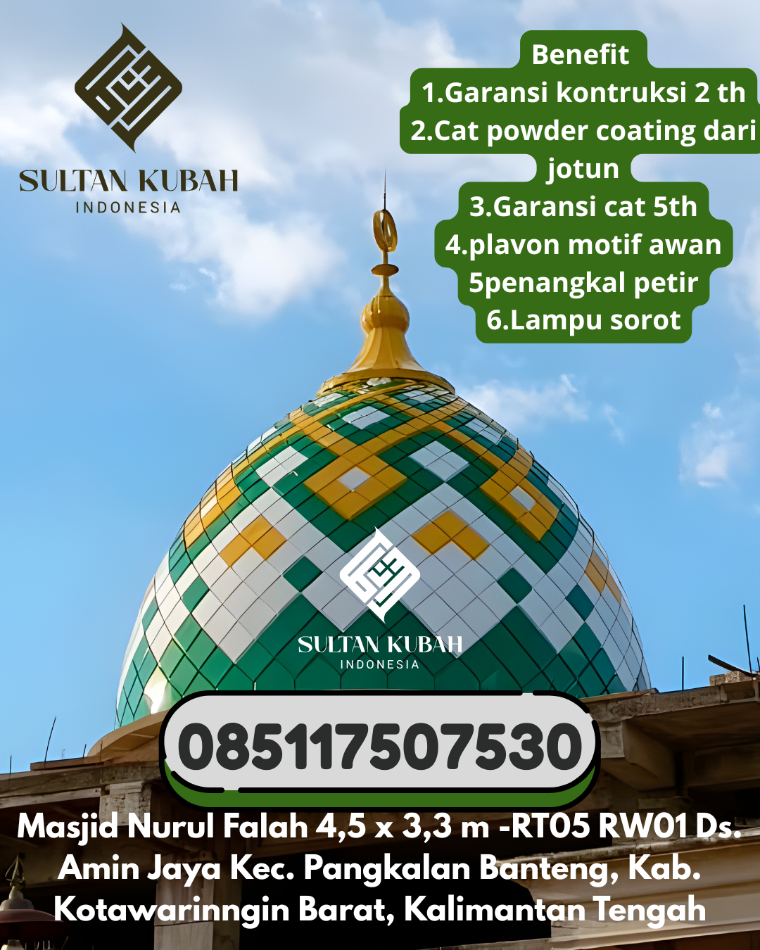 Penjual Kubah Masjid Galvalum Awet & Terpercaya 085117507530 Plaju – Kota Palembang