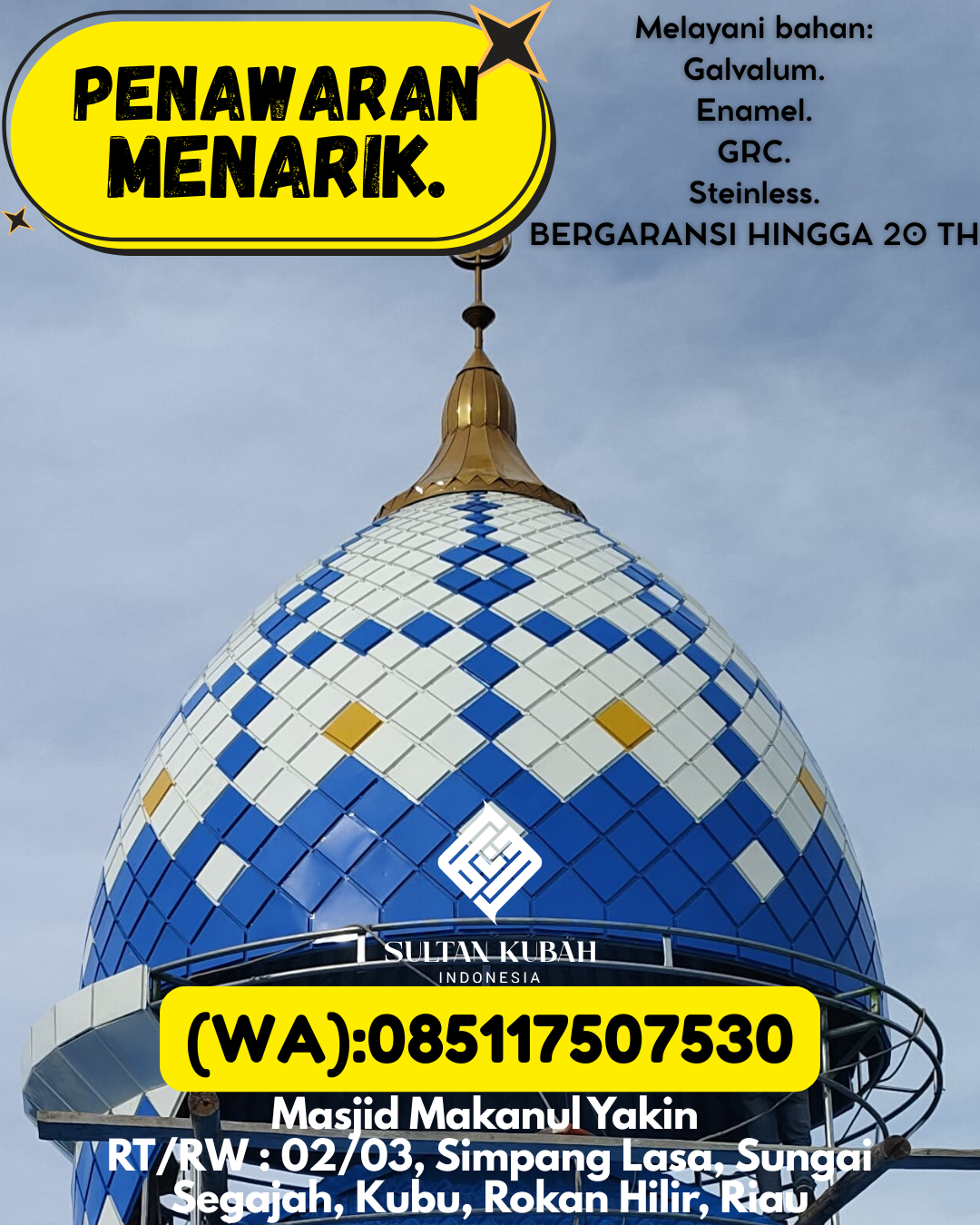 KUBAH MASJID HARGA TERJANGKAU DI KEC Jatiwangi, KAB Majalengka (WA: 085117507530)