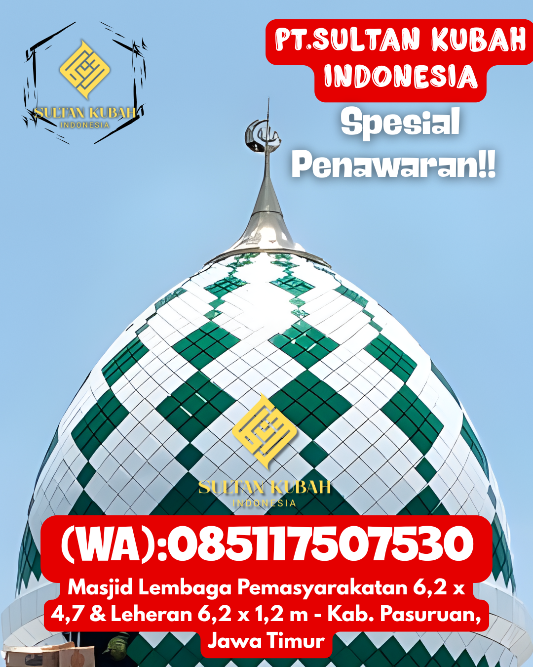 Kubah masjid galvalum kuat dan awet, berg aransi, 085117507530.Negeri Besar – Kabupaten Way Kanan