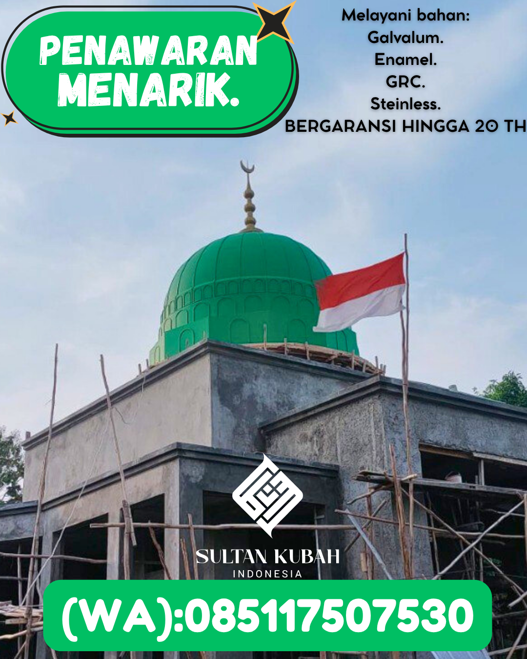 JUAL KUBAH MASJID BERGARANSI DI KEC Bontoala, KOTA Makassar (WA: 085117507530)