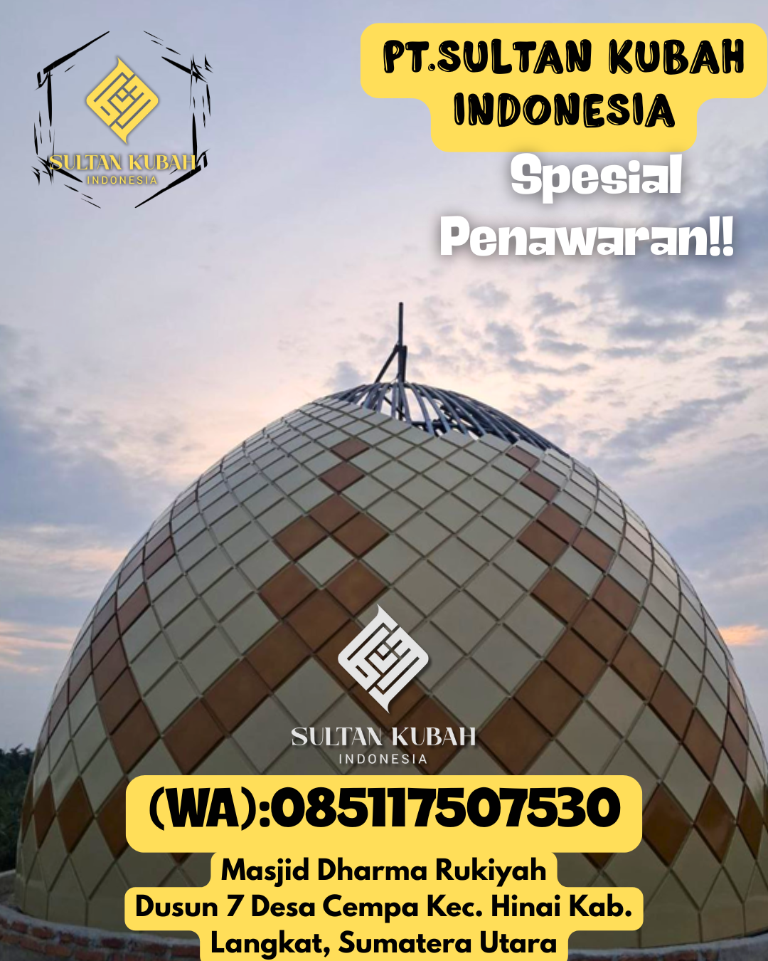 Kubah masjid galvalum mutu tinggi, 085117507530.Pasir Limau Kapas – Kab. Rokan Hilir