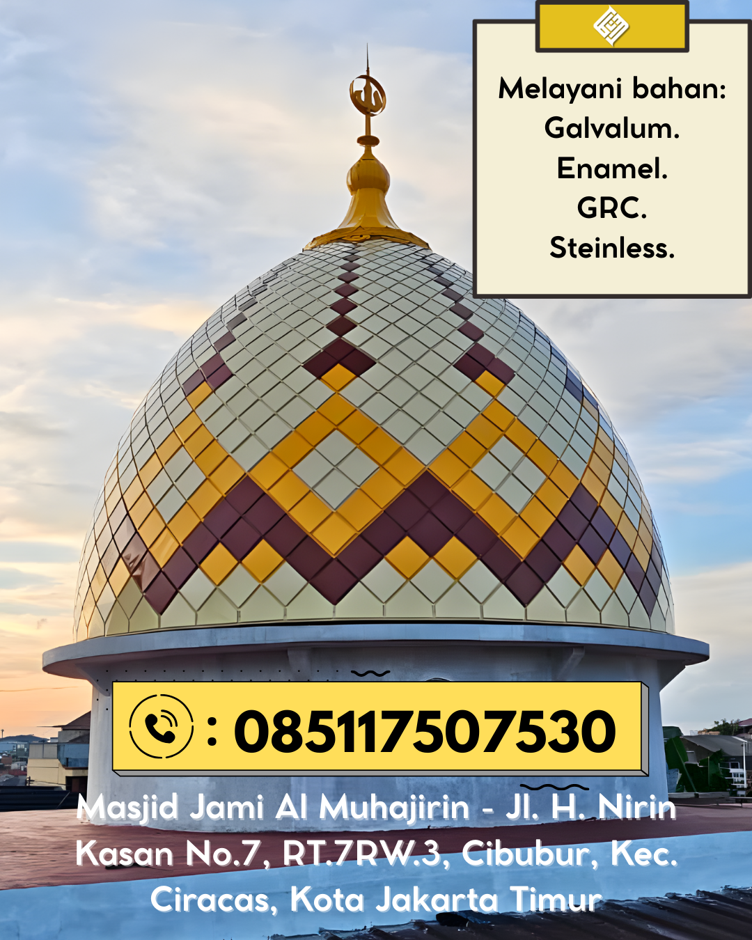 Kubah Masjid Modern Elegan Kualitas Premium Bergaransi 085117507530 Tanjungmedar – Kabupaten Sumedang