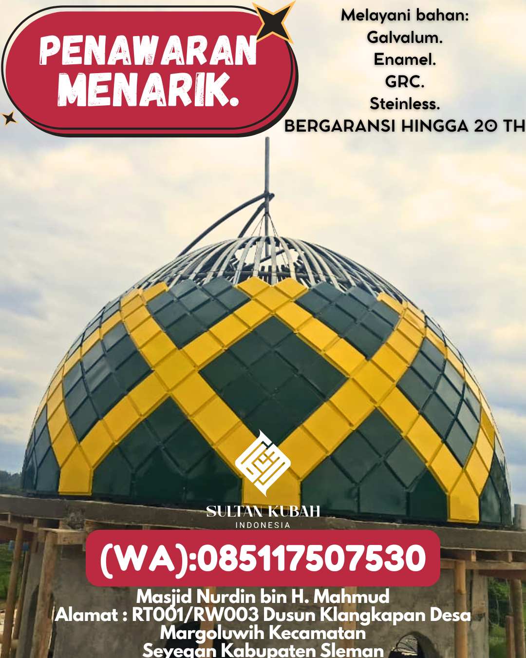 JUAL KUBAH MASJID PREMIUM DI KEC Cibinong, KAB Bogor (WA: 085117507530)