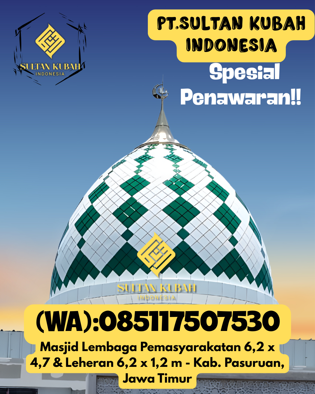 Kubah masjid galvalum berkualitas dan terjamin, 085117507530.Bumi Agung – Kabupaten Way Kanan