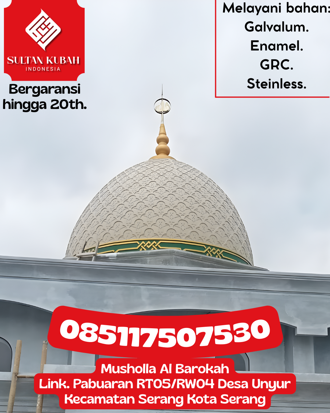 Kubah GRC Masjid Tampilan Elegan Kualitas Terjamin 085117507530 Tambang Ulang – Kabupaten Tanah Laut