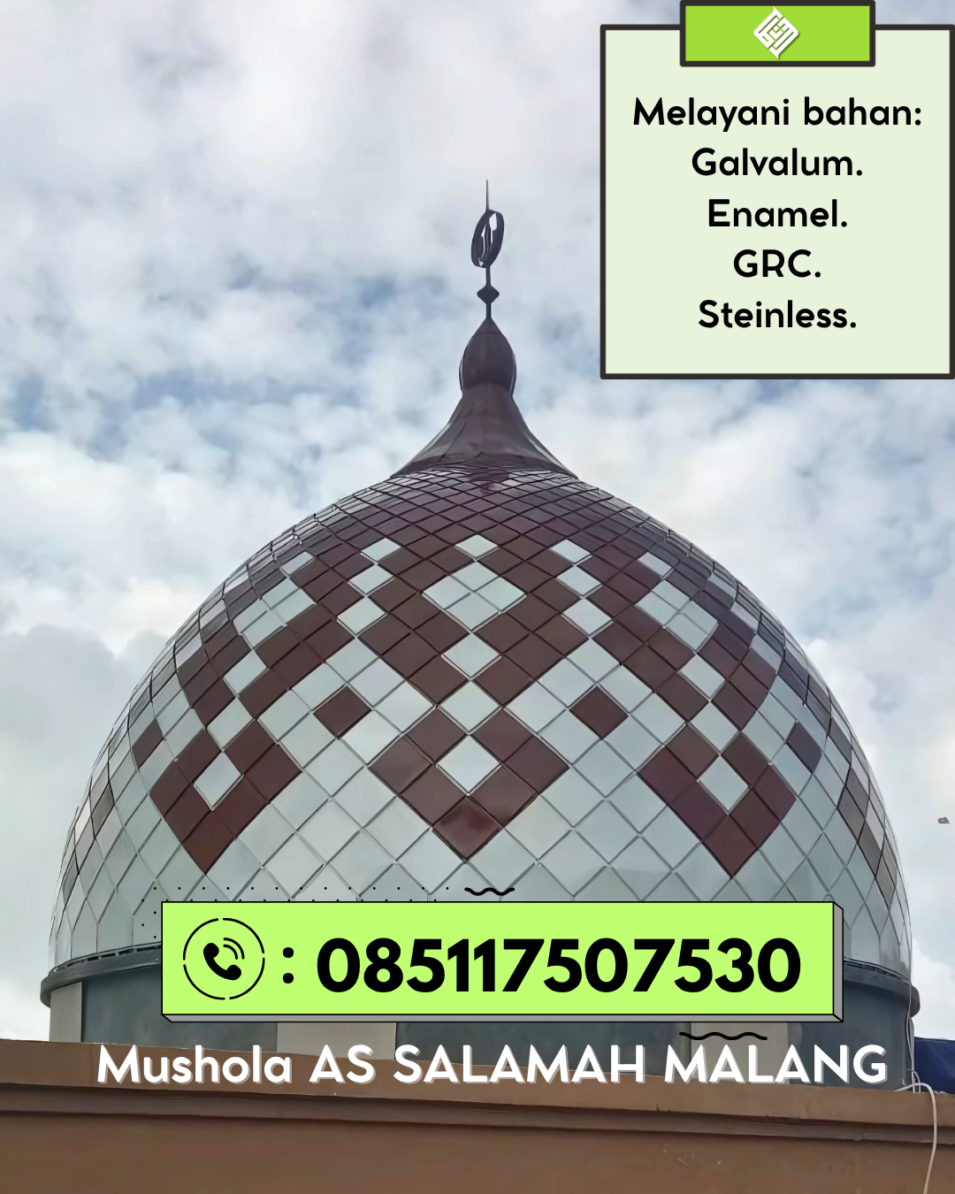 Kubah Masjid Premium Tahan Cuaca Awet Bertahun-Tahun 085117507530 Lintau Buo Utara – Tanah Datar